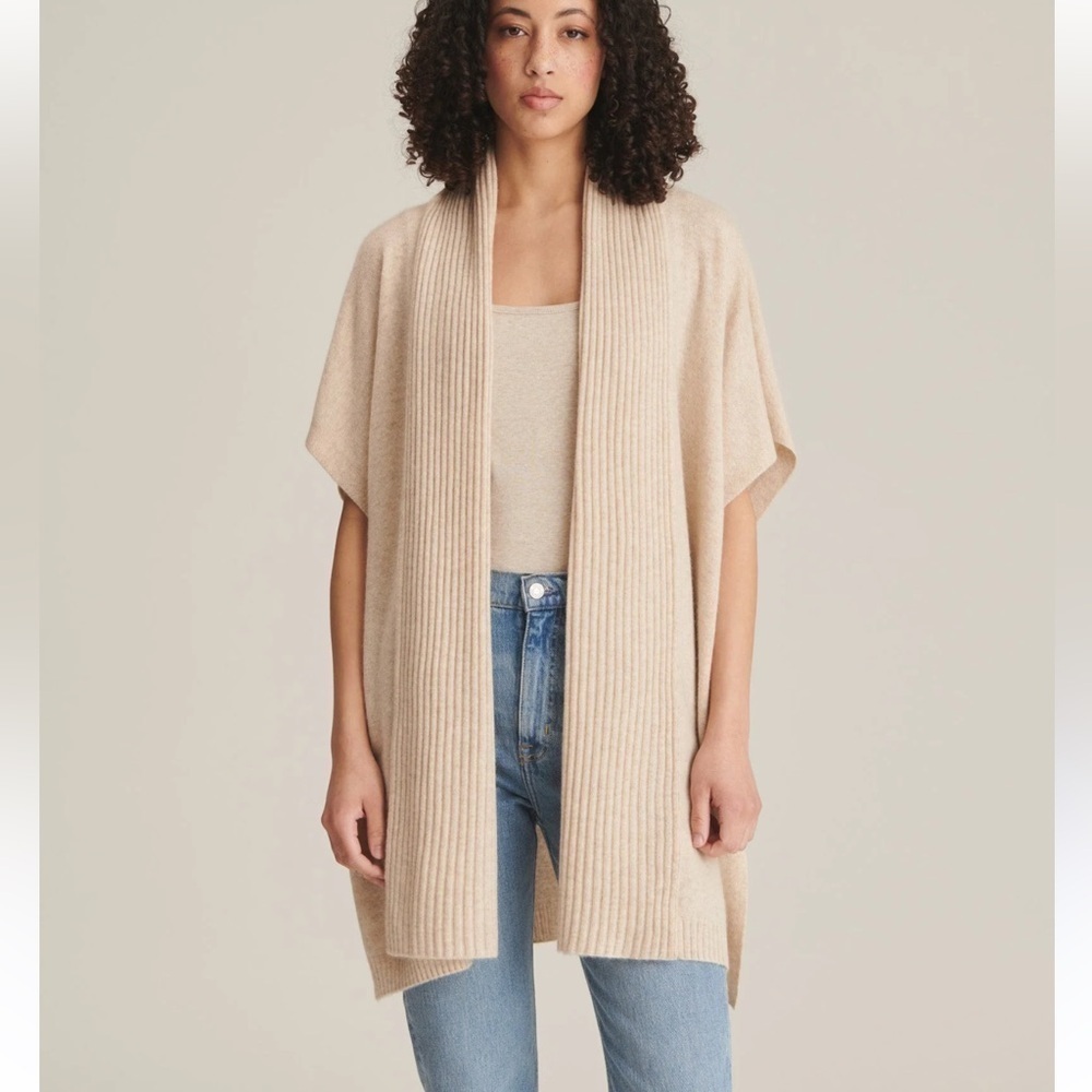 NEW Soft by Nadaam 100% Cashmere Wrap Ribbed Collar Open Front Poncho 2x/3x NWOT
